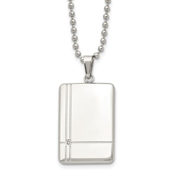 Chisel Stainless Steel Polished with CZ Dog Tag on a 22 inch Ball Chain Necklace