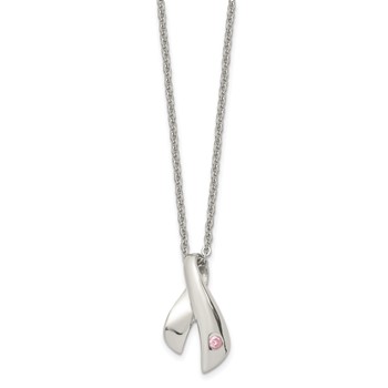 Stainless Steel Polished w/Pink Awareness CZ 20in Necklace — alternate view