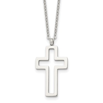 Chisel Stainless Steel Polished Cut-out Cross Pendant on a 17.5 inch Cable Chain Necklace