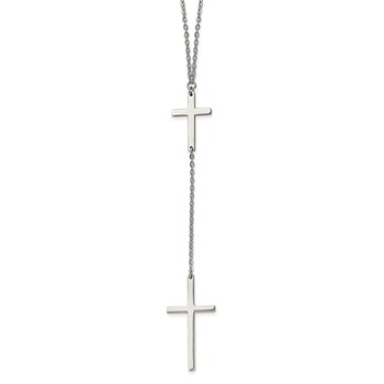 Stainless Steel Polished Cross Dangle Slip on 30in Necklace