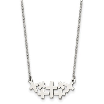 Stainless Steel Brushed and Polished Multi Cross 17.5in Necklace
