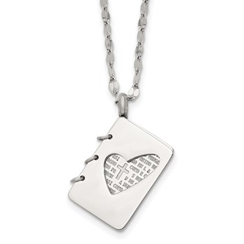 Chisel Stainless Steel Brushed and Polished Lord's Prayer in Spanish Notebook Pendant on a 17.5 inch Necklace