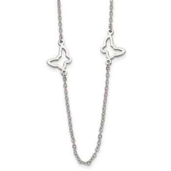 Stainless Steel Polished Butterflies 33in Necklace