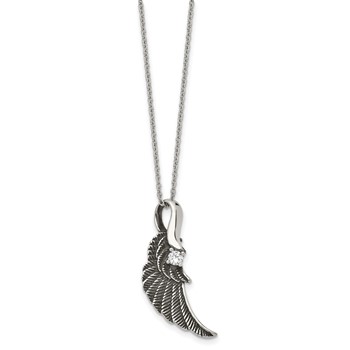 Stainless Steel Antiqued and Polished w/Crystal Wing 20in Necklace — alternate view