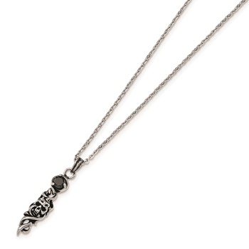 Stainless Steel Antiqued and Polished Black CZ Skull Necklace — alternate view