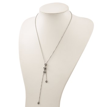 Stainless Steel Antiqued & Polished CZ Heart Skull & Cross Adjustable Necklace — alternate view