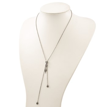 Stainless Steel Polished & Antiqued CZ Gothic Hearts & Sword Adjustable Necklace — alternate view