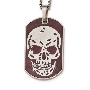Stainless Steel Polished Brown IP-plated Skull Dog Tag 24 inch Necklace — alternate view