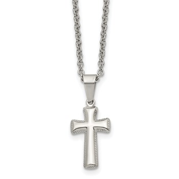 Chisel Stainless Steel Polished Small Pillow Cross Pendant on an 18 inch Cable Chain Necklace