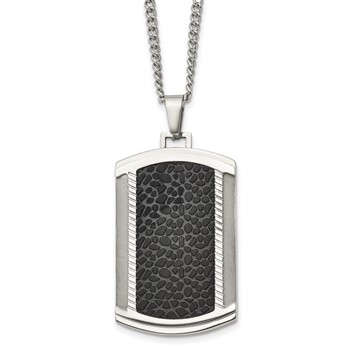 Chisel Stainless Steel Brushed and Polished Black IP-plated Dog Tag on a 24 inch Curb Chain Necklace