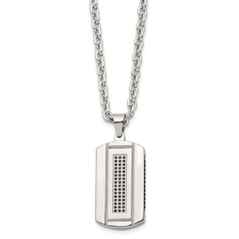 Chisel Stainless Steel Brushed and Polished Black IP-plated with Black CZ Dog Tag on a 24 inch Cable Chain Necklace — alternate view