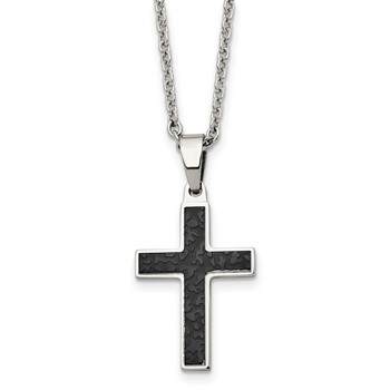 Chisel Stainless Steel Polished and Textured Black IP-plated Cross Pendant on a 24 inch Cable Chain Necklace