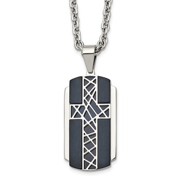 Stainless Steel Brushed and Polished Black IP-plated Cross 24in Necklace