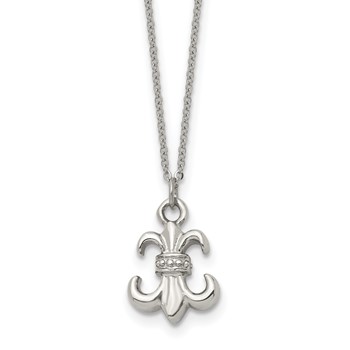 Stainless Steel Polished Fleur de lis 18.75in w/2 ext Necklace