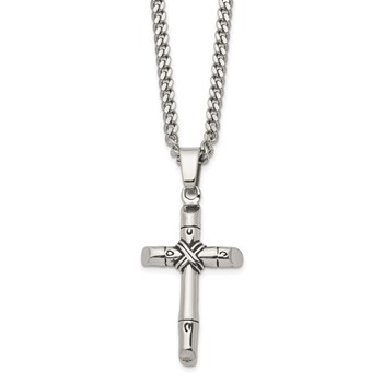 Chisel Stainless Steel Antiqued and Polished Reversible Cross Pendant on a 24 inch Curb Chain Necklace — alternate view