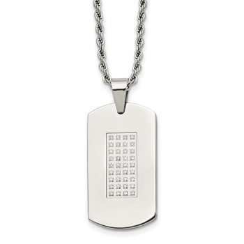 Chisel Stainless Steel Polished with CZ Dog Tag on a 22 inch Rope Chain Necklace