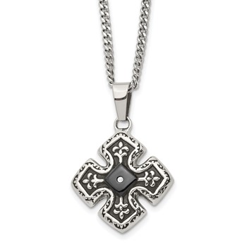 Chisel Stainless Steel Polished Black IP-plated with CZ Celtic Cross Pendant on a 20 inch Curb Chain Necklace