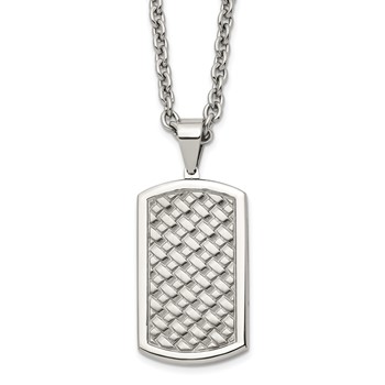 Chisel Stainless Steel Polished Weaved Pattern Dog Tag on a 24 inch Cable Chain Necklace