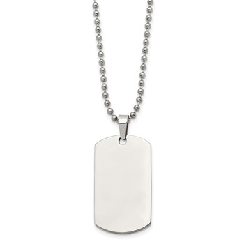 Chisel Stainless Steel Brushed and Polished Rounded Edge 2mm Dog Tag on a 24 inch Ball Chain Necklace — alternate view