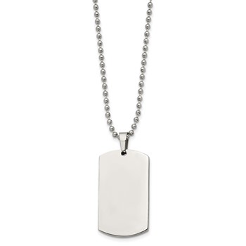Chisel Stainless Steel Brushed and Polished Rounded Edge 4mm Dog Tag on a 24 inch Ball Chain Necklace — alternate view