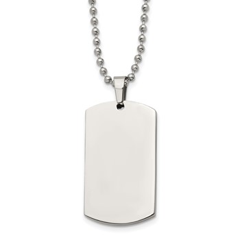 Chisel Stainless Steel Brushed and Polished Rounded Edge 4mm Dog Tag on a 24 inch Ball Chain Necklace