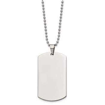 Chisel Stainless Steel Brushed and Polished Rounded Edge 2mm Dog Tag on a 24 inch Ball Chain Necklace — alternate view