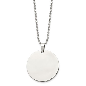 Chisel Stainless Steel Brushed and Polished Reversible Round 2mm Dog Tag on a 24 inch Ball Chain Necklace — alternate view