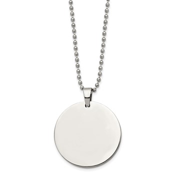 Chisel Stainless Steel Brushed and Polished Reversible Round 4mm Dog Tag on a 24 inch Ball Chain Necklace — alternate view
