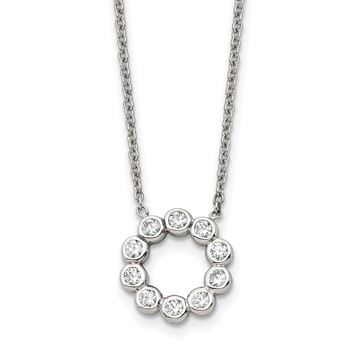 Chisel Stainless Steel Polished with CZ Pendant on a 17.25 inch Cable Chain Necklace