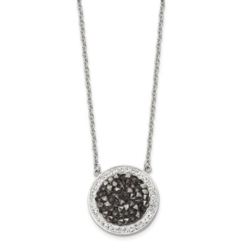 Stainless Steel Polished Black and White Crystal 18in Necklace — alternate view