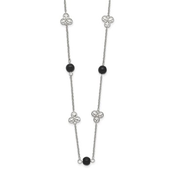 Stainless Steel Polished w/Black Acrylic Bead 33in Necklace — alternate view