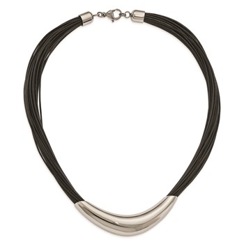 Stainless Steel Polished Faux Leather Cords Necklace