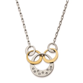 Stainless Steel Polished Yellow IP CZ Circle Necklace