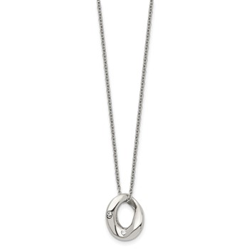 Stainless Steel Polished Wavy Circle w/Crystal 18in Necklace — alternate view