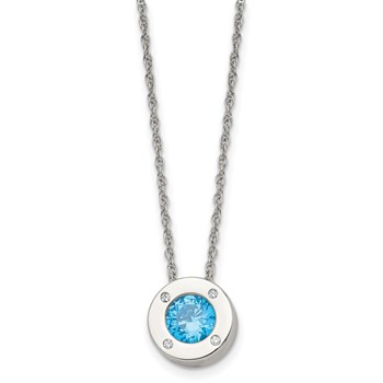 Chisel Stainless Steel Polished CZ December Birthstone Circle Pendant on a 20 inch Multi-Link Chain Necklace