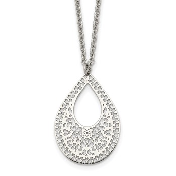 Stainless Steel Polished & Textured Reversible Cut-out Design Necklace