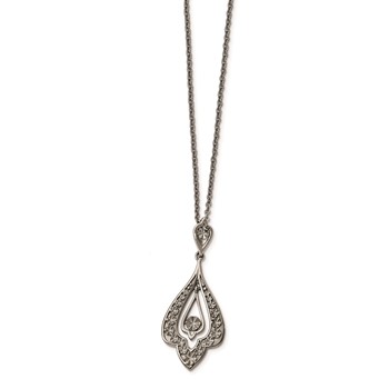 Stainless Steel Polished & Textured Dangle w/2in ext Necklace — alternate view