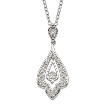 Stainless Steel Polished & Textured Dangle w/2in ext Necklace
