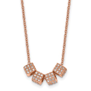 Stainless Steel Polished Rose IP-plated w/CZ 16.5in w/2in ext. Necklace