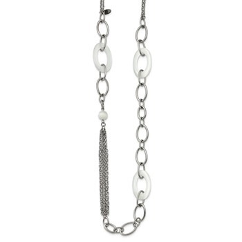 Stainless Steel Polished w/White Cat's Eye Slip-on 38in Necklace — alternate view