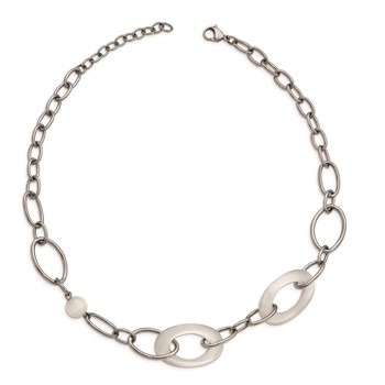 Stainless Steel Polished White Cat's Eye 16in w/2in ext Necklace — alternate view