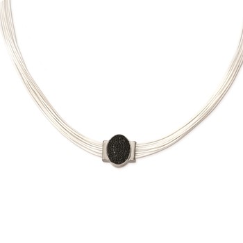 Stainless Steel 18+2in ext Cotton Cord Polished Blk Crystal Necklace — alternate view