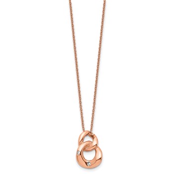 Stainless Steel Polished Rose IP-plated w/Crystal Two Loop 18in Necklace — alternate view