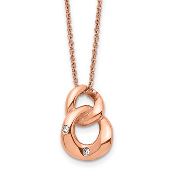 Stainless Steel Polished Rose IP-plated w/Crystal Two Loop 18in Necklace