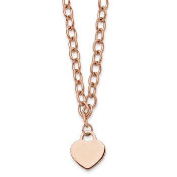 Chisel Stainless Steel Polished Rose IP-plated Heart Pendant on a 16 inch Open Link Chain with .5 inch Extension Necklace — alternate view