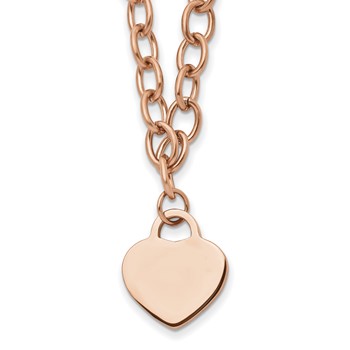 Chisel Stainless Steel Polished Rose IP-plated Heart Pendant on a 16 inch Open Link Chain with .5 inch Extension Necklace
