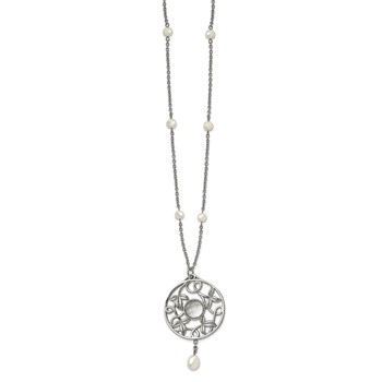 Stainless Steel Polished FWC Pearl & CZ & Glass 30in w/2in ext Necklace — alternate view