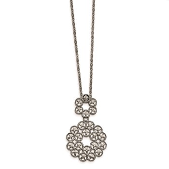 Stainless Steel Polished and Textured Circle Design Chain Slide Necklace — alternate view