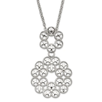 Stainless Steel Polished and Textured Circle Design Chain Slide Necklace