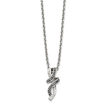 Chisel Stainless Steel Polished Black and White Crystal Fancy Twisted Pendant on an 18 inch Cable Chain Necklace — alternate view